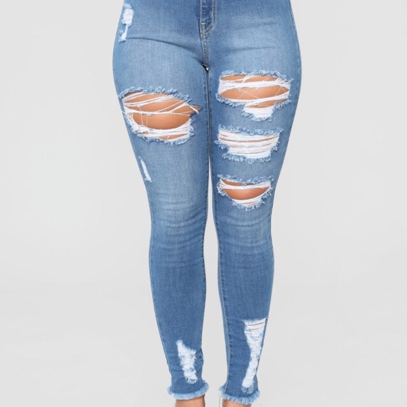 Fashion Nova Light Wash Distressed High Waisted Skinny Jeans New With Tags